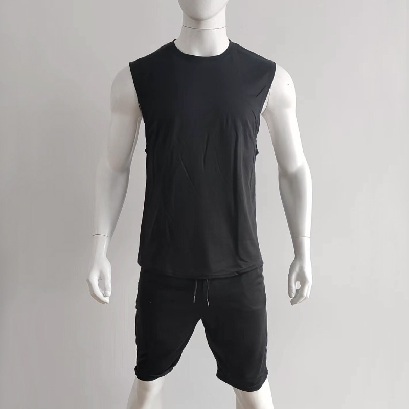 Cross-border European And American New Summer Sleeveless Sports Suit Men's Breathable Thin Round Neck Solid Color Vest_voghion.com