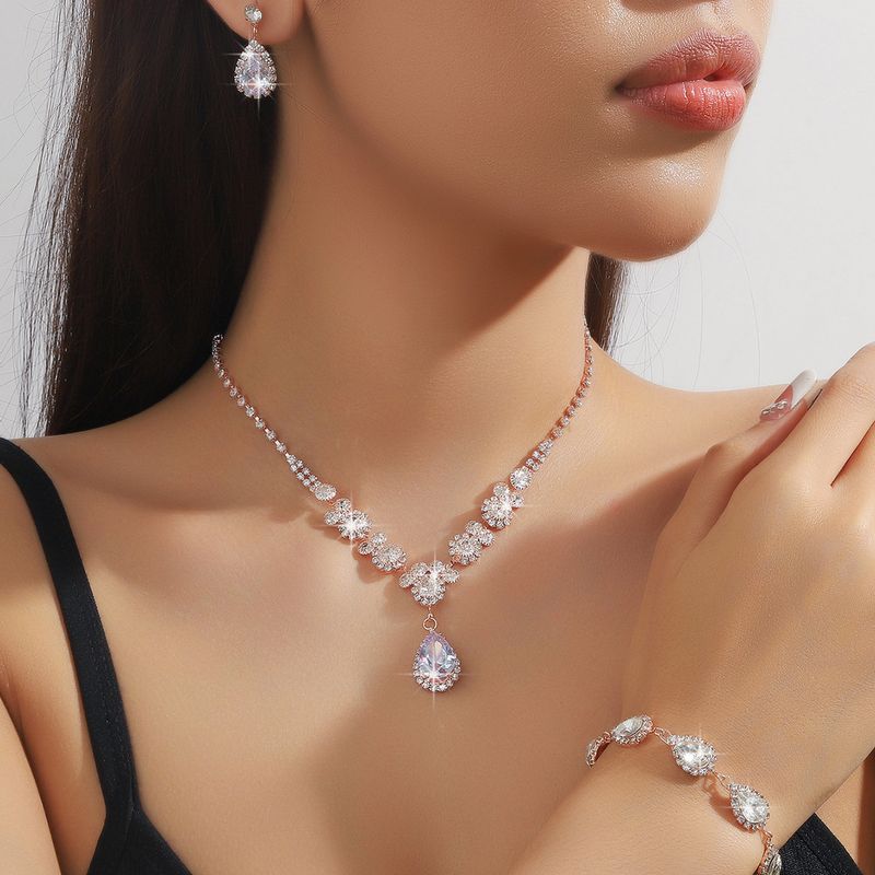 Set di gioielli da donna, set di gioielli da sposa alla moda, collana di alta qualità, orecchini, bracciale, abito da sposa, lusso, elegante, accessori coordinati_voghion.com