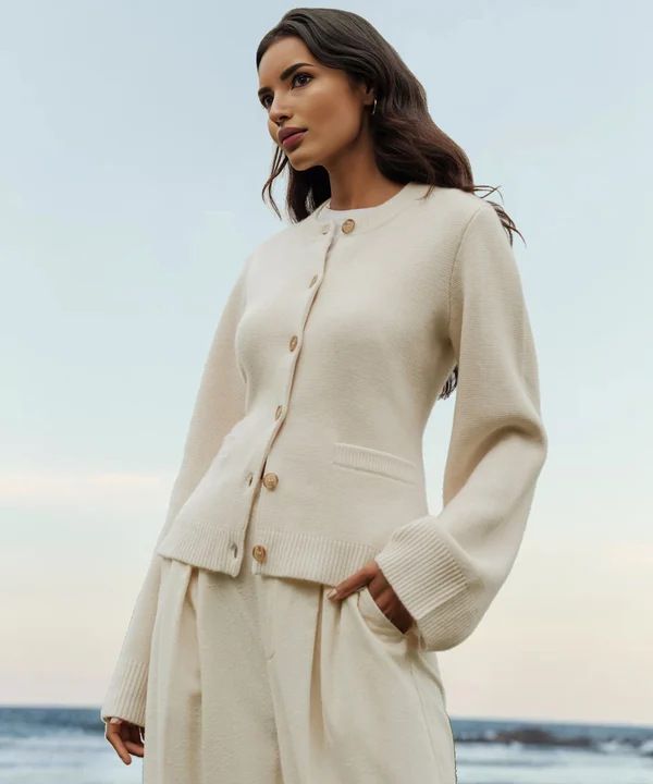 Yumuşak Kaşmir Karışımlı Önü Düğmeli Hırka Kadın Slim Fit Uzun Kollu Örme Kazak Ceket Cepli_voghion.com