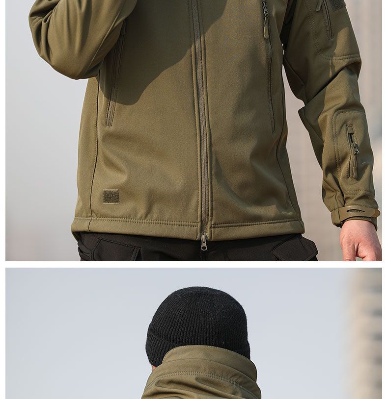 Outdoor Camouflage Kälteschutz Drei-in-Eins-Jacke Herren Warm Wasserdicht Fleecegefüttert Herbst Winter Softshell Multi-Tasche_voghion.com