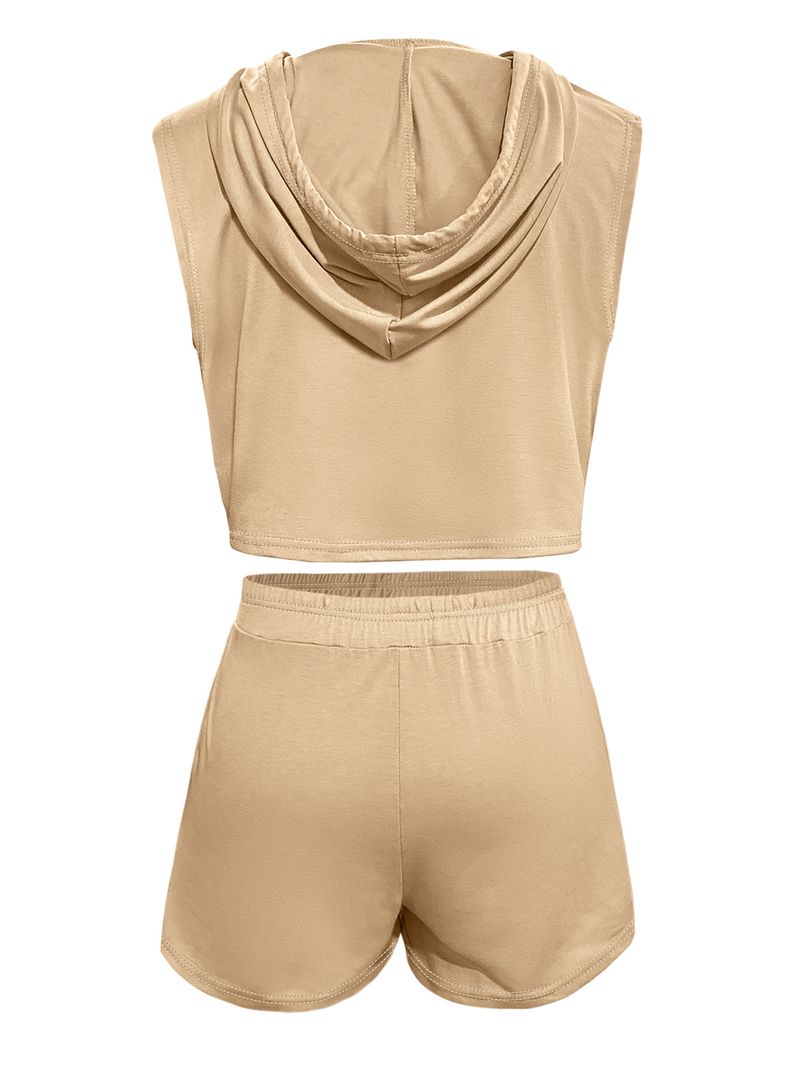 Completo da donna in 2 pezzi, con gilet, pantaloncini, senza maniche, con cuciture e lacci, tasca casual_voghion.com