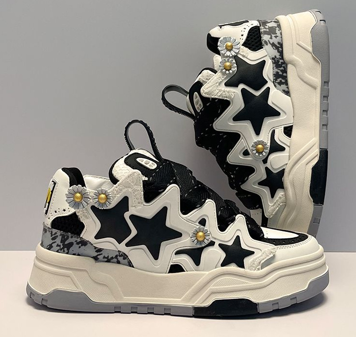 Crema bianca, riso, stelle bianche, design di nicchia del pane, nuove scarpe da uomo e da donna 2025, sneaker versatili da coppia_voghion.com