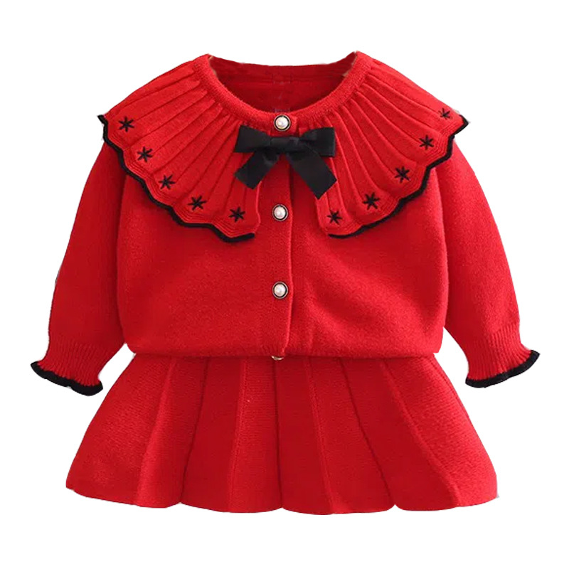 Ensemble deux pièces tricoté pour fille, nouvelle édition coréenne, automne/hiver 2021, avec nœud étoile, jupe pull pour femme_voghion.com