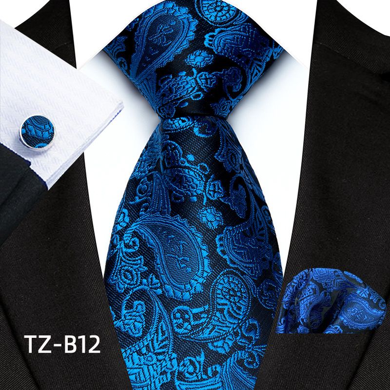Set de costum de nuntă bărbătesc cu model paisley, cravată și batistă de buzunar, cu manșete_voghion.com