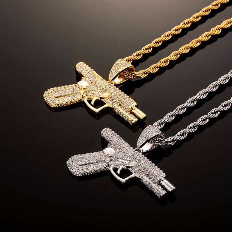 Collana con ciondolo a forma di pistola hip hop da uomo con zirconi cubici, pezzo alla moda per uomo, idea regalo unica, regalo di gioielli alla moda da uomo con mitragliatrice_voghion.com
