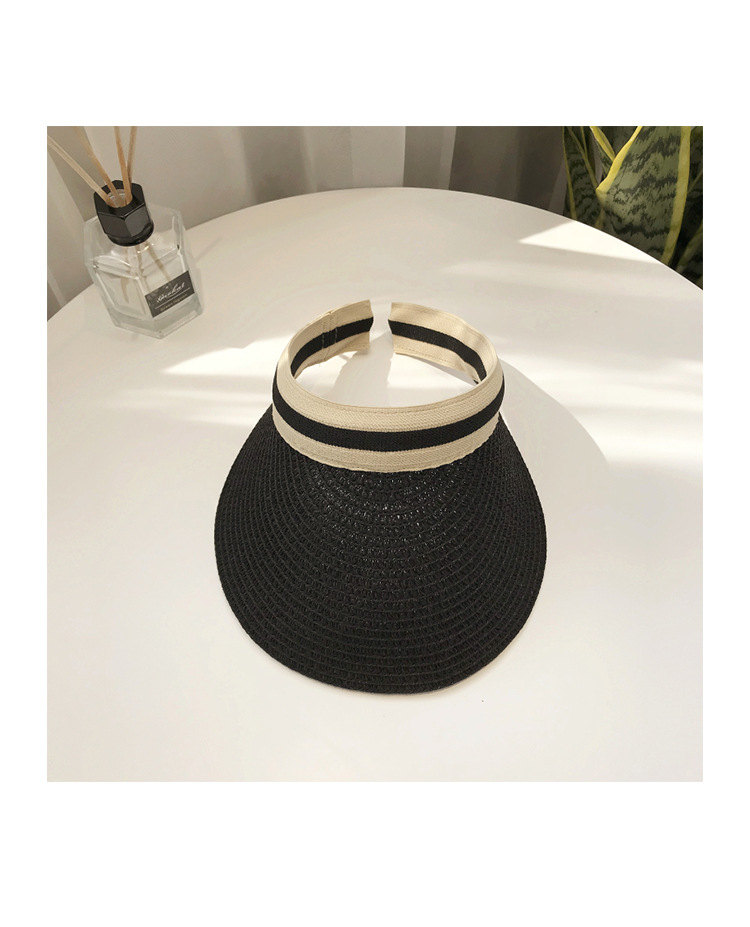 Cappello da sole con parte superiore cava in paglia per donna, per riporre oggetti in estate, per ombreggiare e per ciclismo all'aperto, colla nera, protezione UV_voghion.com