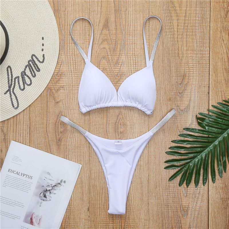 Verve New Style Diamantbesetzter Bikini Sexy Hot Triangle Cup Einfarbig Zweiteiliger Badeanzug Damenbademode_voghion.com