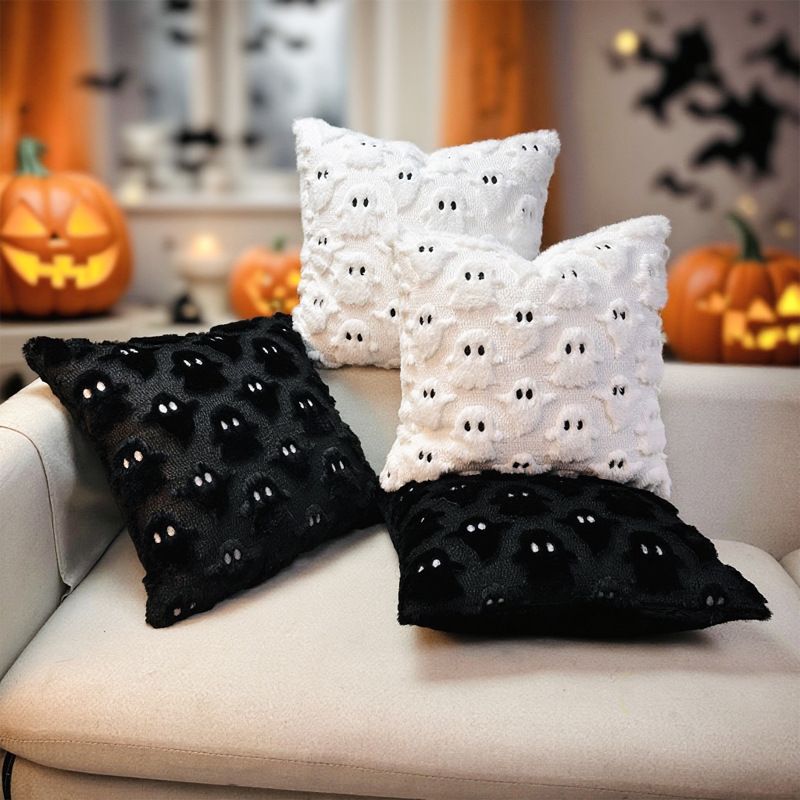 Halloween Plush Embroidery Black And White Decorative Cushion 2025 Fall/Winter New_voghion.com