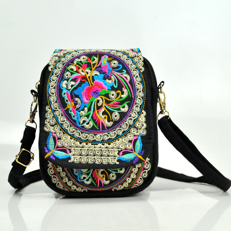 Borsa a tracolla da donna Borsa da viaggio Borsa a tracolla con cerniera ricamata floreale vintage Borsa per cellulare ricamata_voghion.com