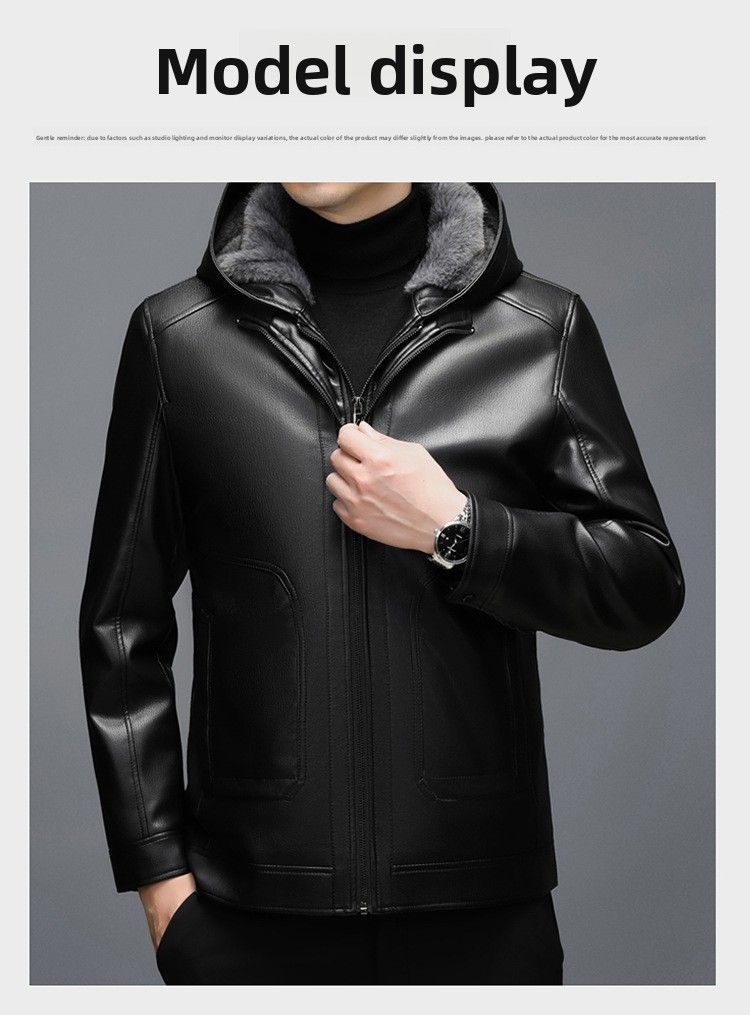 Giacca invernale da uomo Haining 2025 con cappuccio corto, casual, in pelle e pelliccia, integrata, ispessita_voghion.com