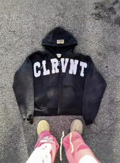 Felpa con cappuccio CLRVNT con cerniera 2025, nuova giacca con stampa di lettere e cardigan con cappuccio di celebrità di Internet_voghion.com