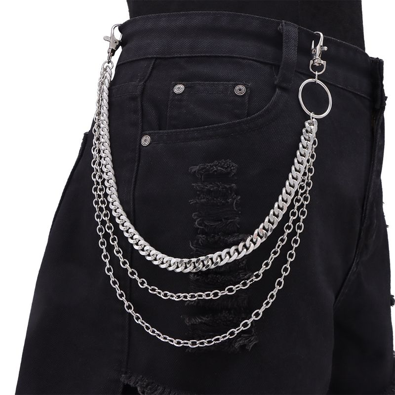 Trendy Personalisierte Hip-Hop Metallringkette, Modischer Punk-Stil, Coole Und Schöne Mehrschichtige Hosenkette Taille_voghion.com