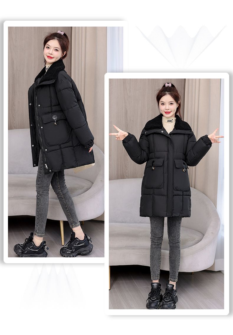 Grenzüberschreitender Kragen, neuer Winter 2024, dicke Daunenjacke für Damen, mittellang bis lang, koreanische Version, lockerer Baumwolljackenmantel_voghion.com