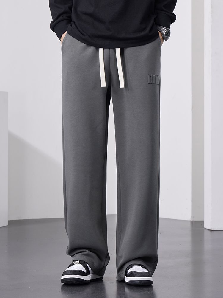 Gerade Jogginghose Für Herren, Weites Bein, Baumwolle, Trainingshose, Kordelzug, Buchstabe, Sport, Baggy-Hose, Lässige Lange Hose, Große Größe 8XL_voghion.com