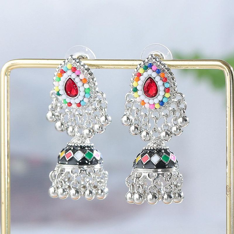 Perline colorate bohemien Orecchini etnici Orecchini da donna 2024 Moda Lanterna smaltata Orecchini lunghi Gioielli da sposa indiani Jhumkas_voghion.com