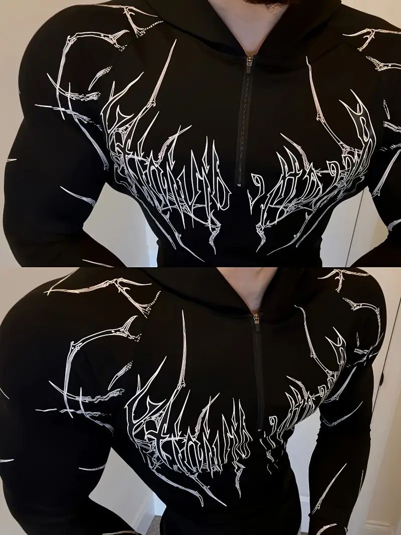 Breathedivinity Men's Sports Fitness Hooded Tight-Fitting Sweatshirt Half-Zip Quick-Dry Stretch Long Sleeve_voghion.com