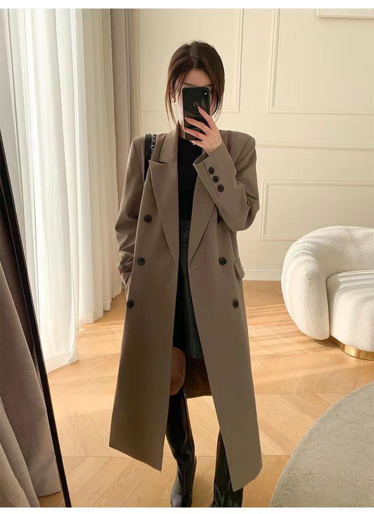 Trench di alta qualità per donna, lunghezza media, nuovo stile primavera e autunno 2025, cappotto lungo con colletto doppiopetto_voghion.com