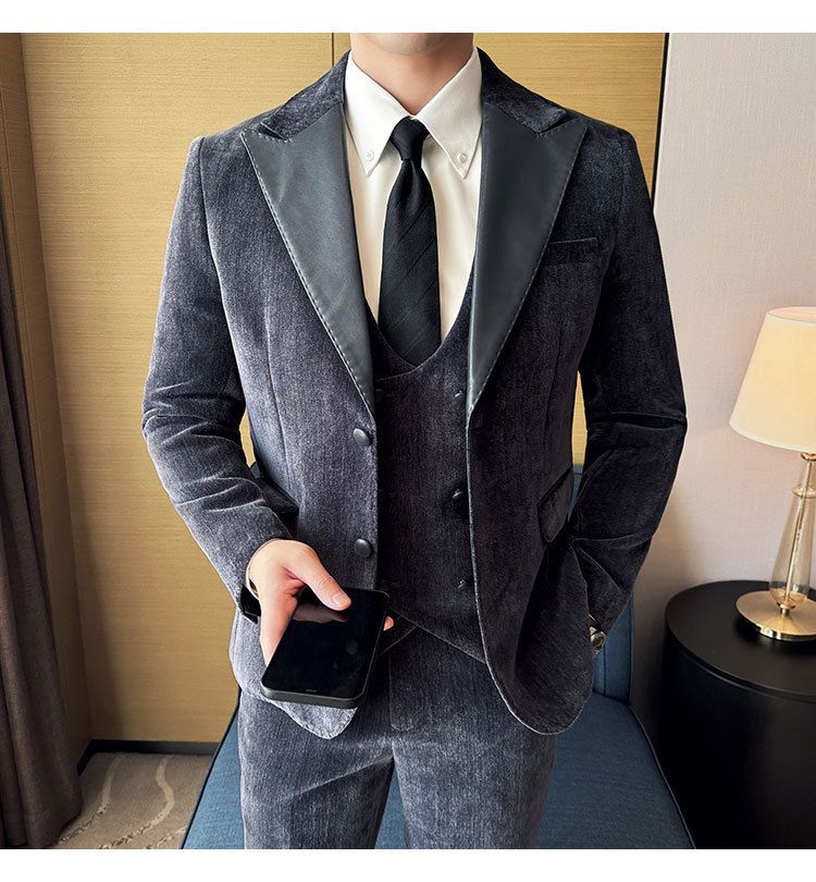 Męska odzież jesień i zima designerskie skórzane garnitury retro wysokiej klasy moda slim fit trzyczęściowe garnitury_voghion.com