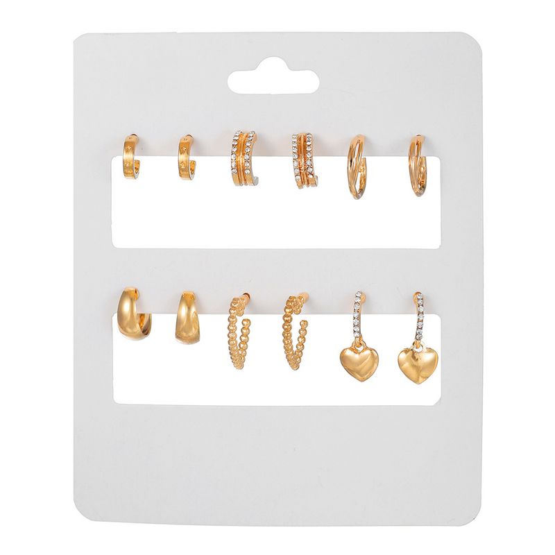 Metal Love Square Geometric Tassel Earrings Combination Set Of Retro Pearl Diamond C Shaped Earrings_voghion.com