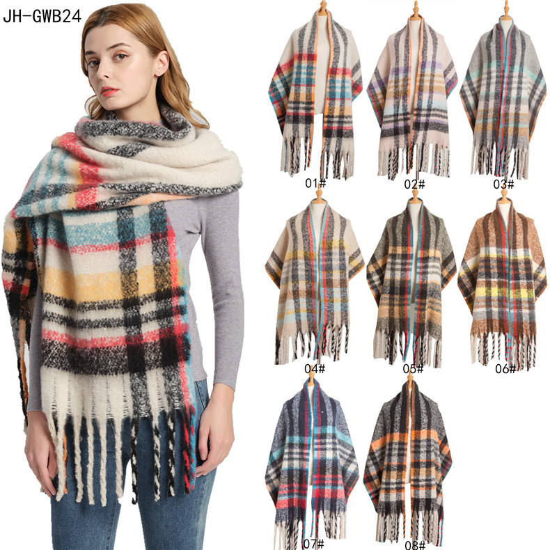 Unisex Schal mit grobem Fransenkaro_voghion.com