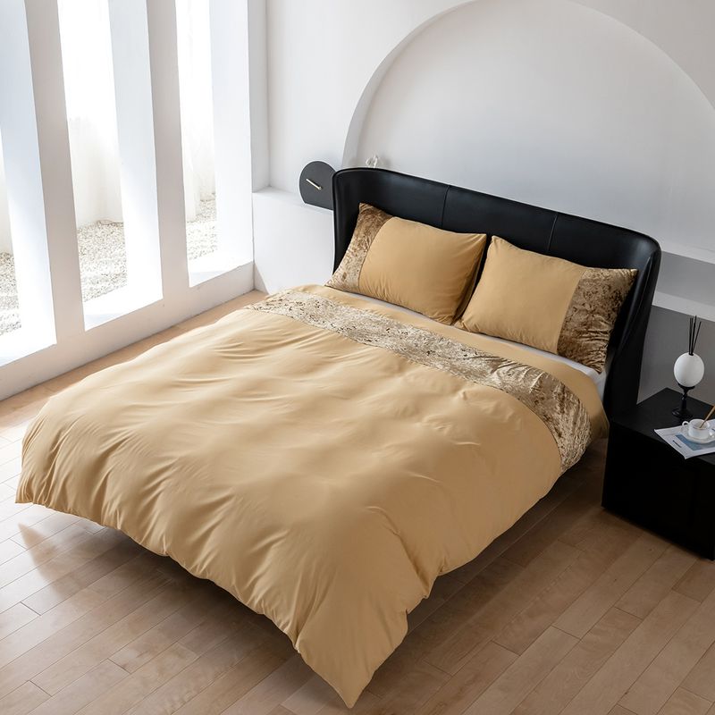 Hometextiel beddengoed driedelige fluwelen patchwork effen kleur dekbedovertrekset_voghion.com