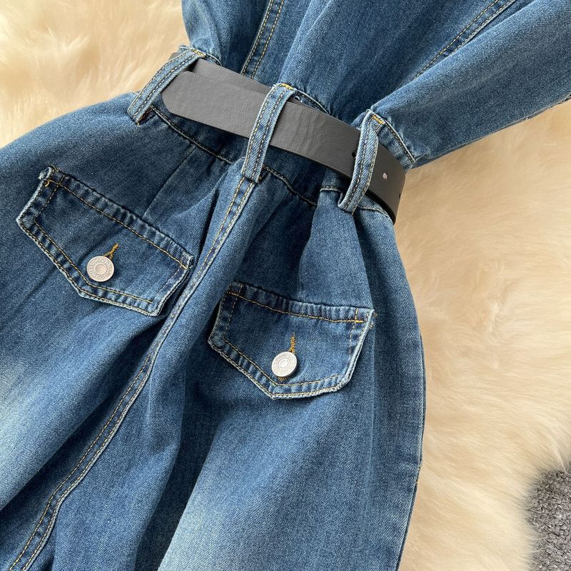 Lightly Mature Retro Fashion V Neck Sleeveless Jumpsuit For Women 2025 Summer High Grade Strappy Waisted Denim Wide Leg Pants_voghion.com