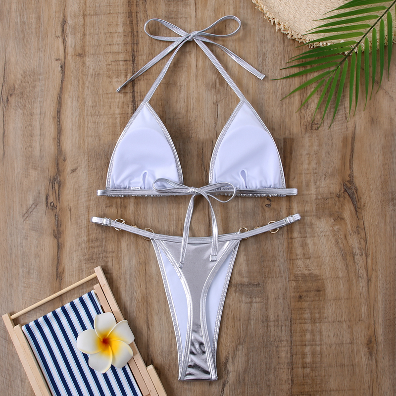 Women's Clothing Sexy Bikini Women's Two Piece Strap Bright Solid Color Swimsuit_voghion.com