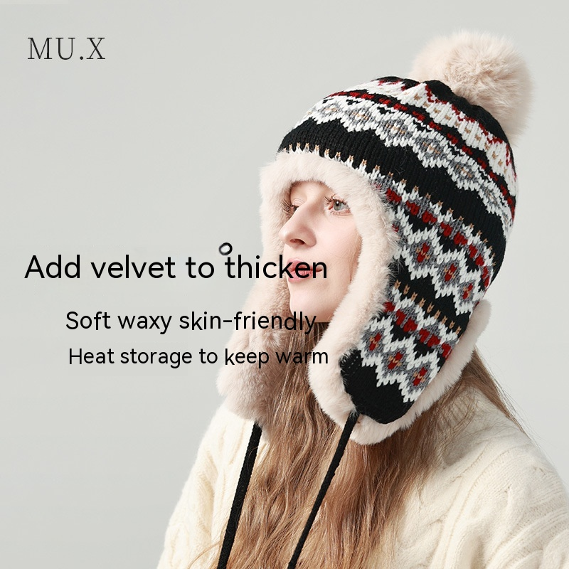 Kaninchenfellimitat mit plüschiger dicker Lei Feng-Mütze, koreanische Herbst-Winter-Version, warmer Gehörschutz, Radfahren im Freien_voghion.com