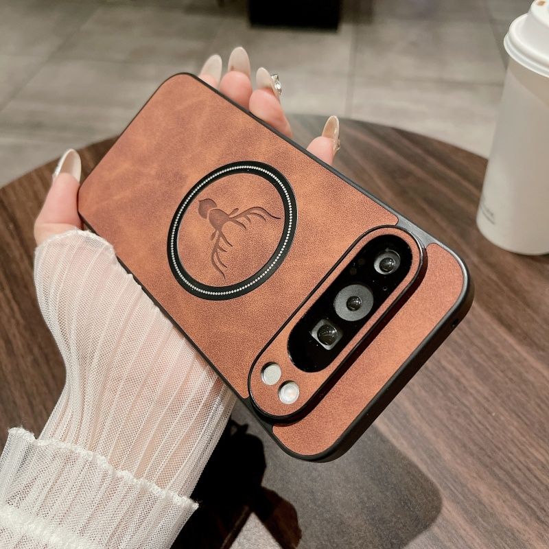 Simple Slim Matte Deer Head Wireless Charging Magnetic Case For Google Pixel 9 8 7 Pro 9A 8A 7A Leatehr Cover Coque_voghion.com