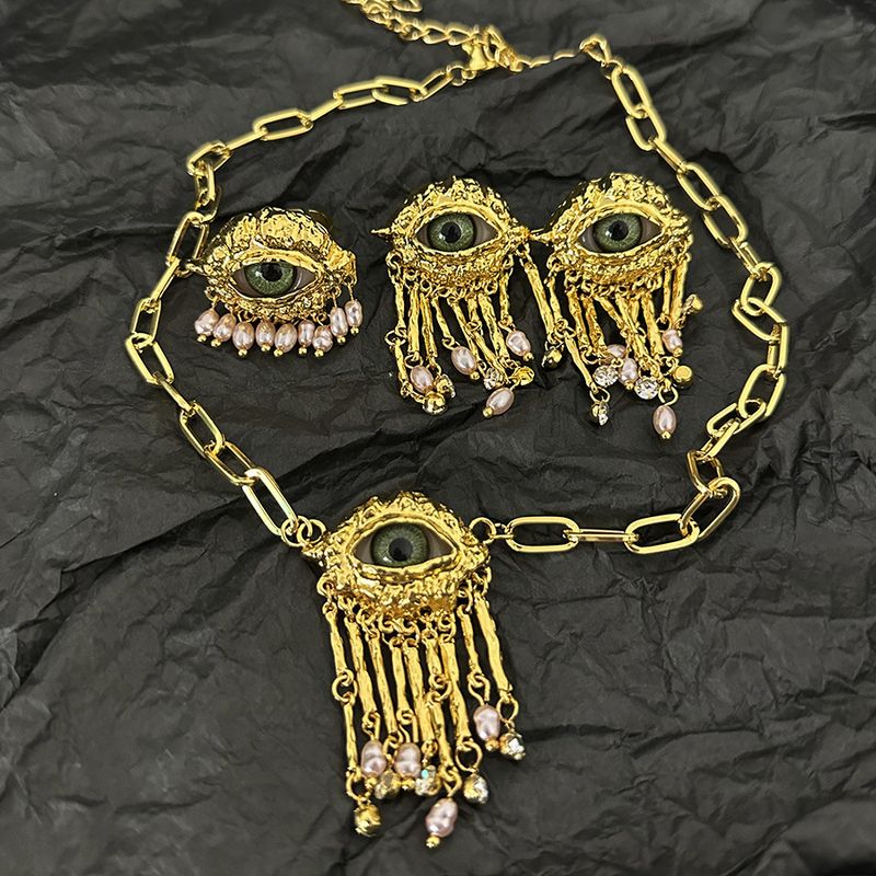 Set di orecchini, collane, accessori per donne, di lusso, di alta qualità, con nappa, perle e occhi demoniaci, vintage e di alta qualità._voghion.com
