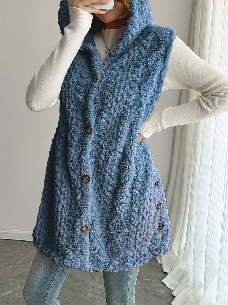 Gilet boutonné à capuche en polaire double face pour femme – Cardigan d'hiver léger et élégant (plusieurs couleurs et tailles)_voghion.com
