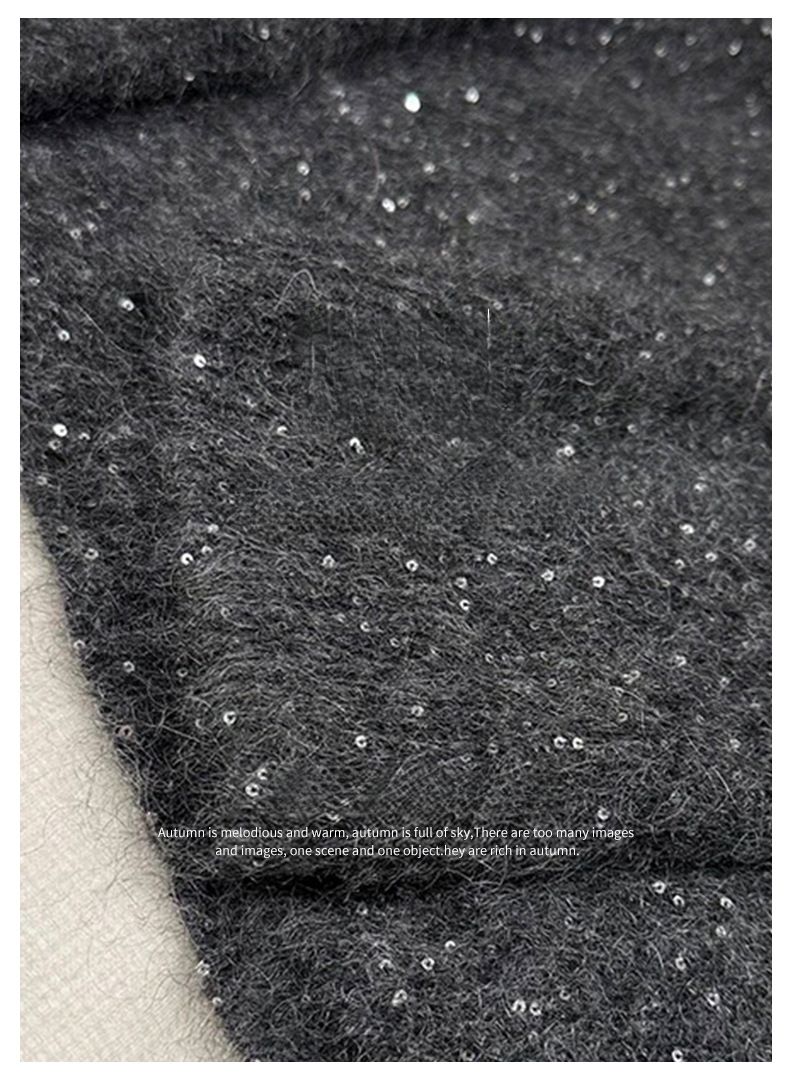 Maglione in mohair con scollo rotondo e paillettes stellate per donna, maglia larga, camicia autunnale da donna_voghion.com
