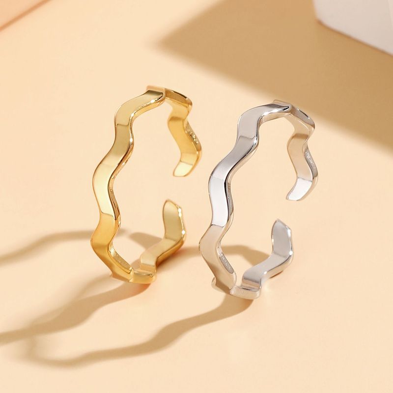 Stainless geometric Mobius simple wave element index finger ring, female vacuum electroplated titanium steel ring_voghion.com