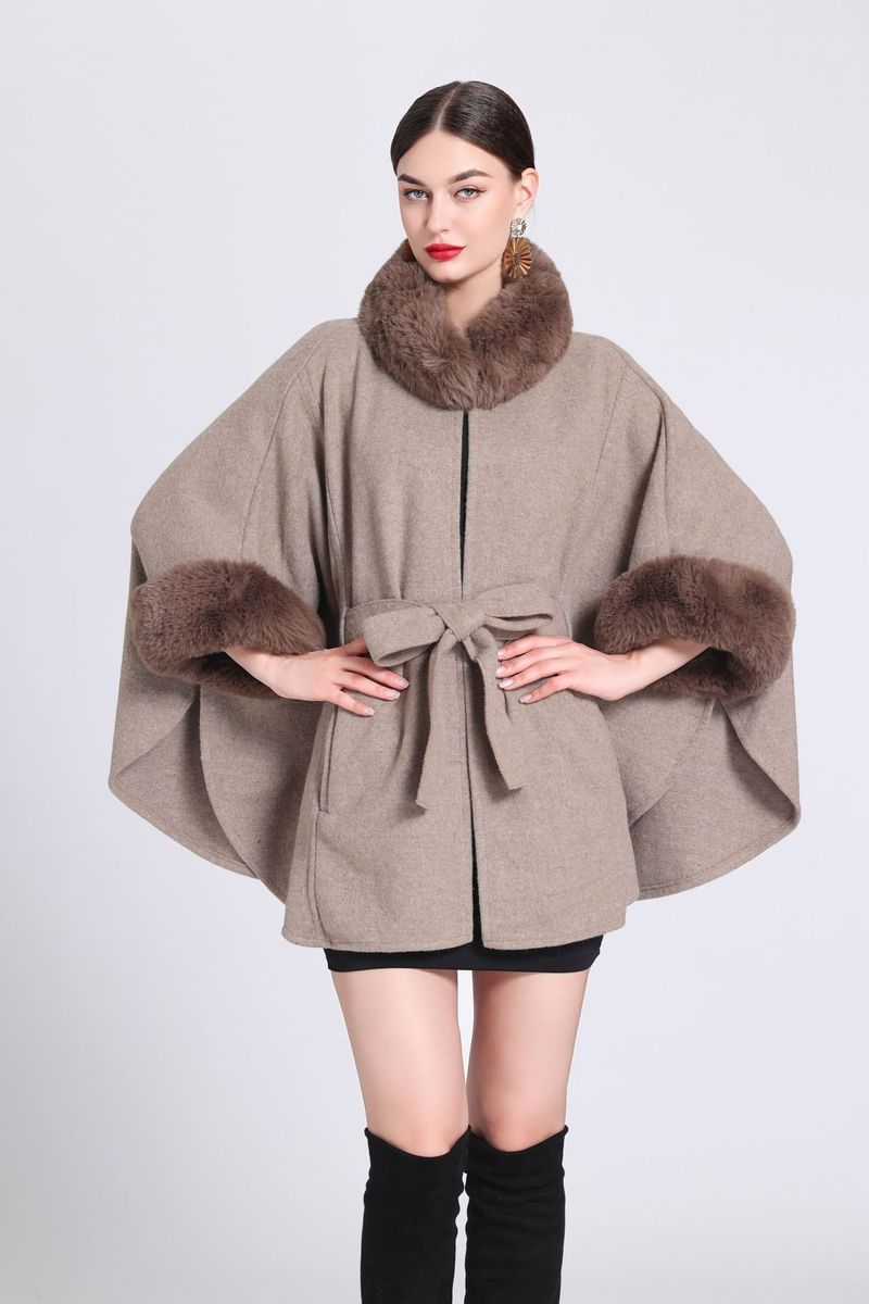 Wollkragen, gestrickter Schalumhang, Wollmantel mit Schnürung, große Strickjacke für Damen_voghion.com