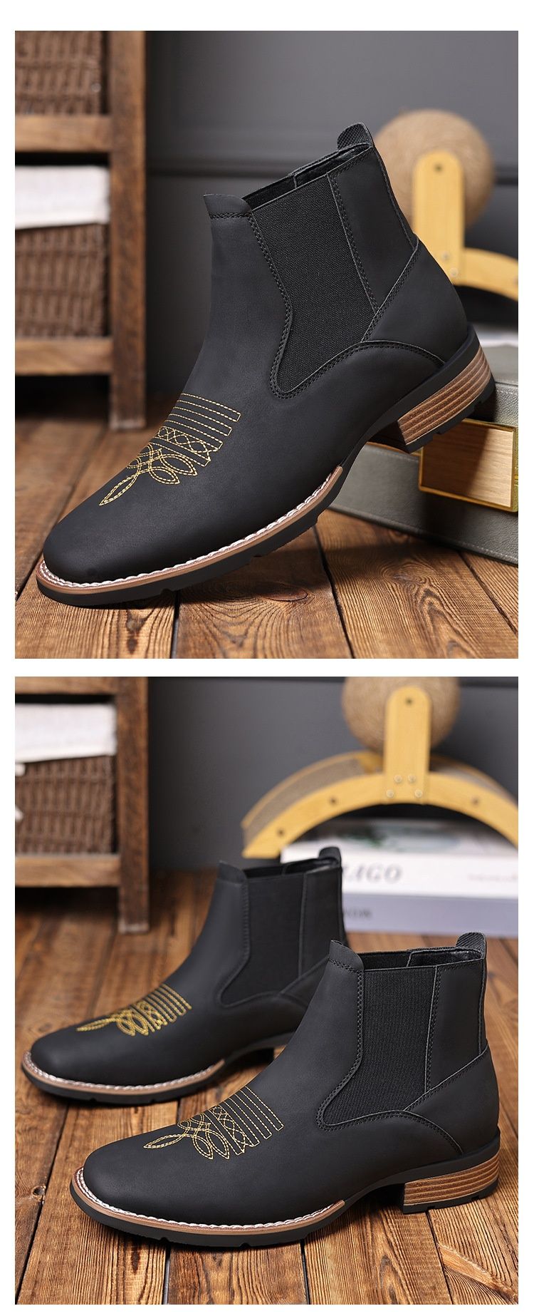 Voyage R003 Stivali Martin da uomo con ricamo cross-border slip-on Export Dropshipping_voghion.com