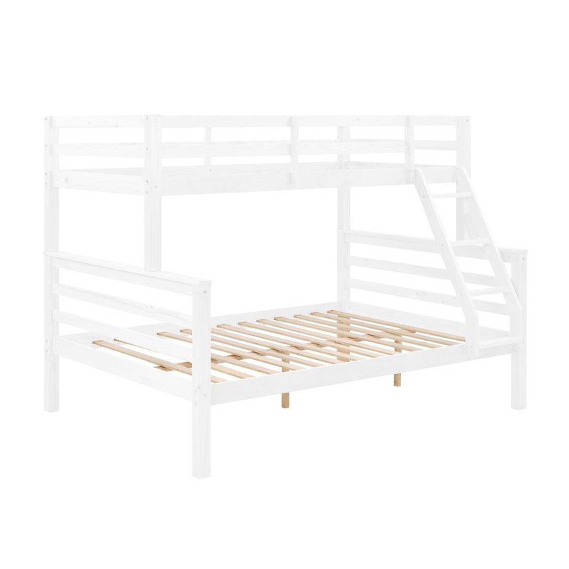 Twin Over Full Bunk Bed With Thick Posts,Wooden Bunk Bed With High Guardrail And Ladder For Kids, Teens, Dorm Rooms, And Guest Rooms,No Box Spring Needed,White_voghion.com