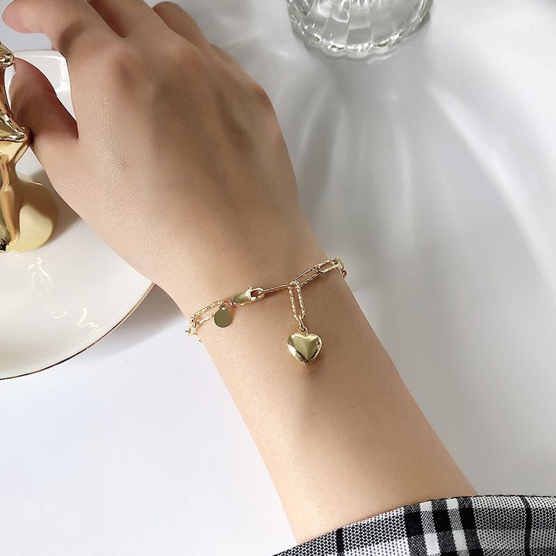 Braccialetto in acciaio inossidabile con ciondolo rotondo a forma di cuore di pesca, stile minimalista e design di nicchia, fai da te, con incisione, regalo per_voghion.com