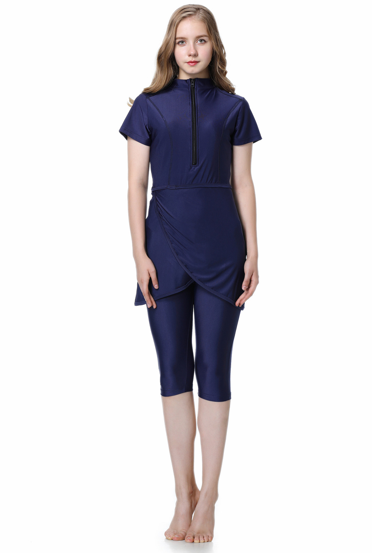 Maillot de bain musulman à manches courtes, protection solaire, maillot de bain trois pièces L006_voghion.com