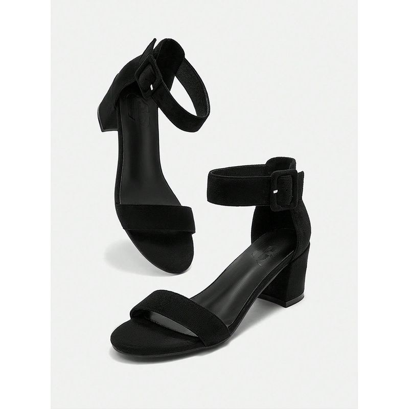 Big Size Thick Heels Women's New Retro Suede Black Round Head Open-toe Sandals_voghion.com