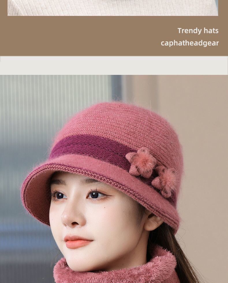 Winter Knitted For Middle-aged Elderly Women, Mom's Rabbit Fur Hat, Thickened And Fleece-lined, Grandma's Warm Wool Hat_voghion.com