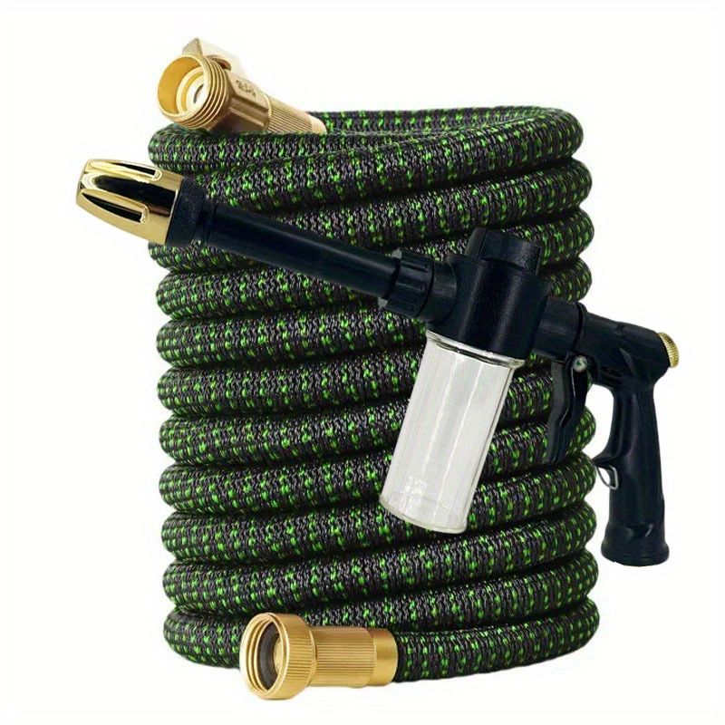 A Retractable Garden Hose Kit With 3/4-inch US Standard Fittings, Offering 3x Extension, Made Of Durable Rubber, Suitable For Car Washing, Home Clean_voghion.com