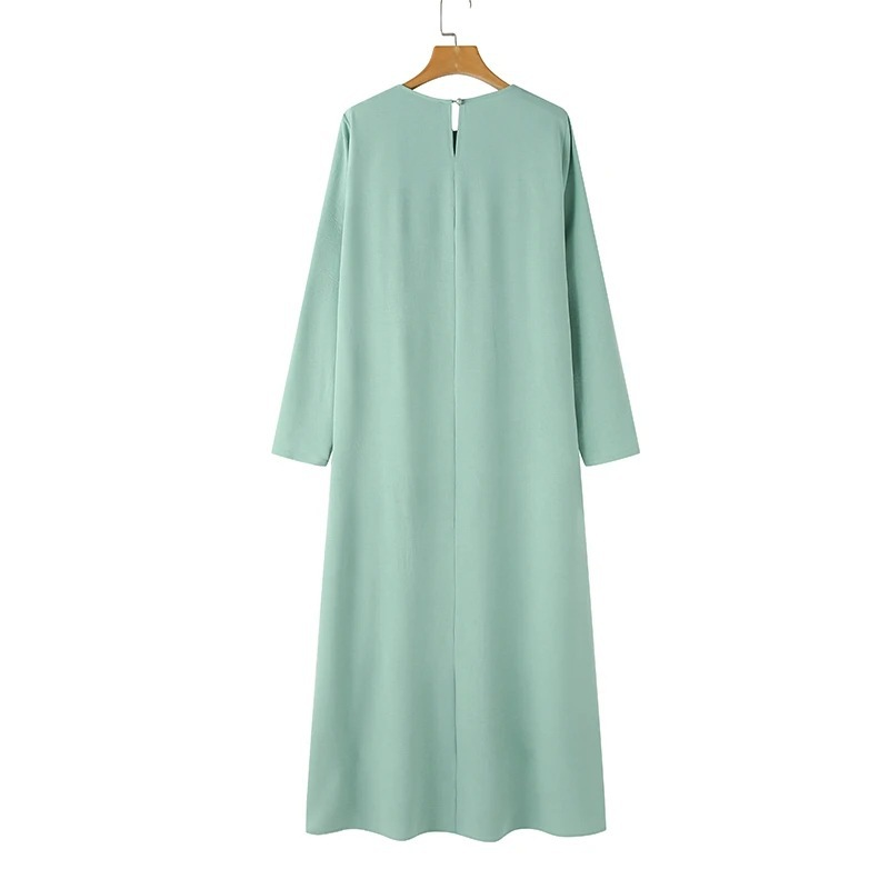 Robe en soie glacée froissée à manches longues et ourlet fendu haut pour femme, couleur unie, élégante et intellectuelle_voghion.com