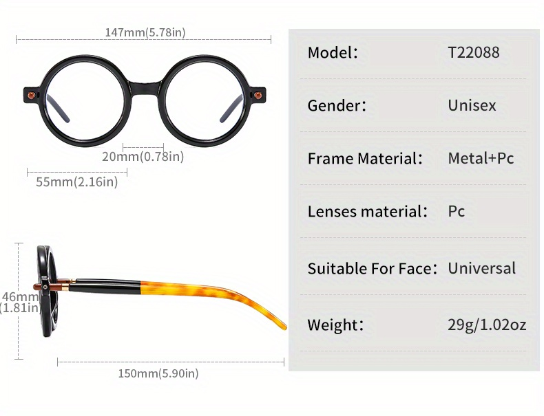 Men's Round Frame Flat Lens Trendy Mixed Color PC Glasses Vintage Decorative Eyewear_voghion.com