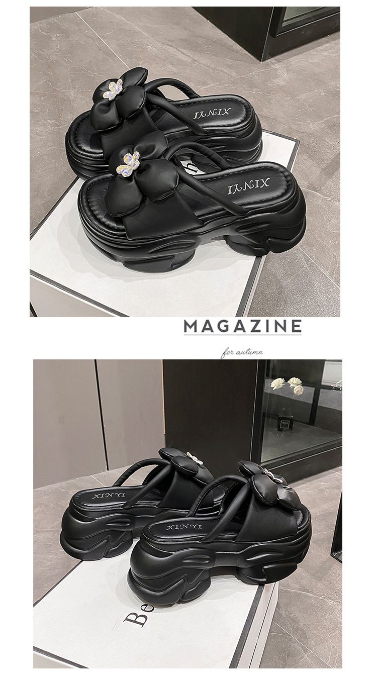 Sandálias plataforma com bico redondo, novo estilo da moda para o verão, chinelos de cunha com flores de celebridades da internet para mulheres, elegantes_voghion.com