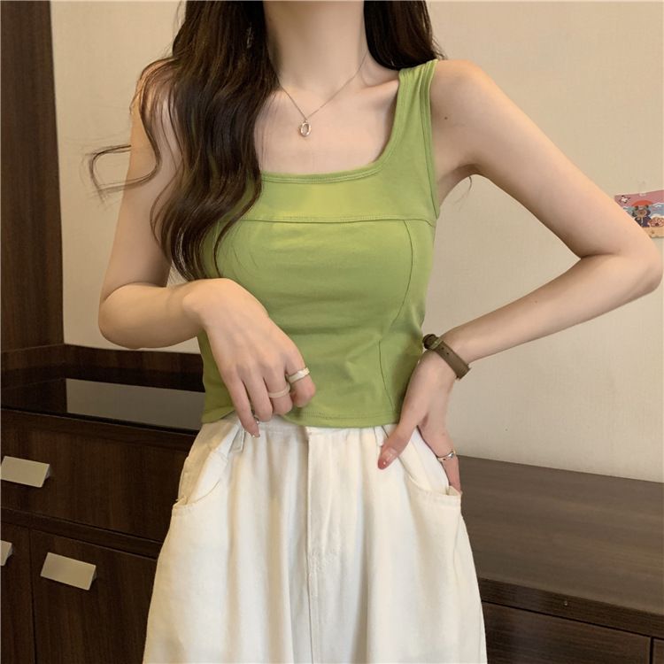 Camisole une pièce à col carré et dos nu, style célébrité Internet, coupe fixe, vêtements d'extérieur en coton, sport_voghion.com