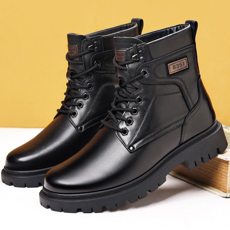 European Warm Series Winter Martin Boots For Men, Wool High-top Snow Boots, Cotton Thick-soled Business Men's Leather Shoes, Thickened And_voghion.com