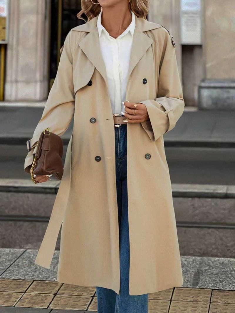 Trench lungo da donna con cintura - foderato in pile, doppiopetto, elegante e comodo per autunno inverno (XS-XXL)_voghion.com