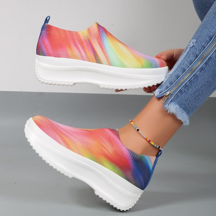 2024 Dicker Farbverlauf, fliegend gewebte Sportschuhe für Damen, Laufschuhe mit Schwammsohle, übergroße Schuhe 43_voghion.com