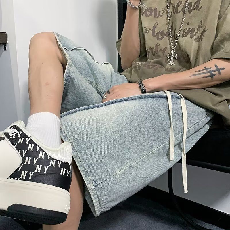 Pantaloncini in denim da uomo estivi larghi, alla moda, giapponesi, versatili, lavati, retrò, sottili, casual, capris_voghion.com