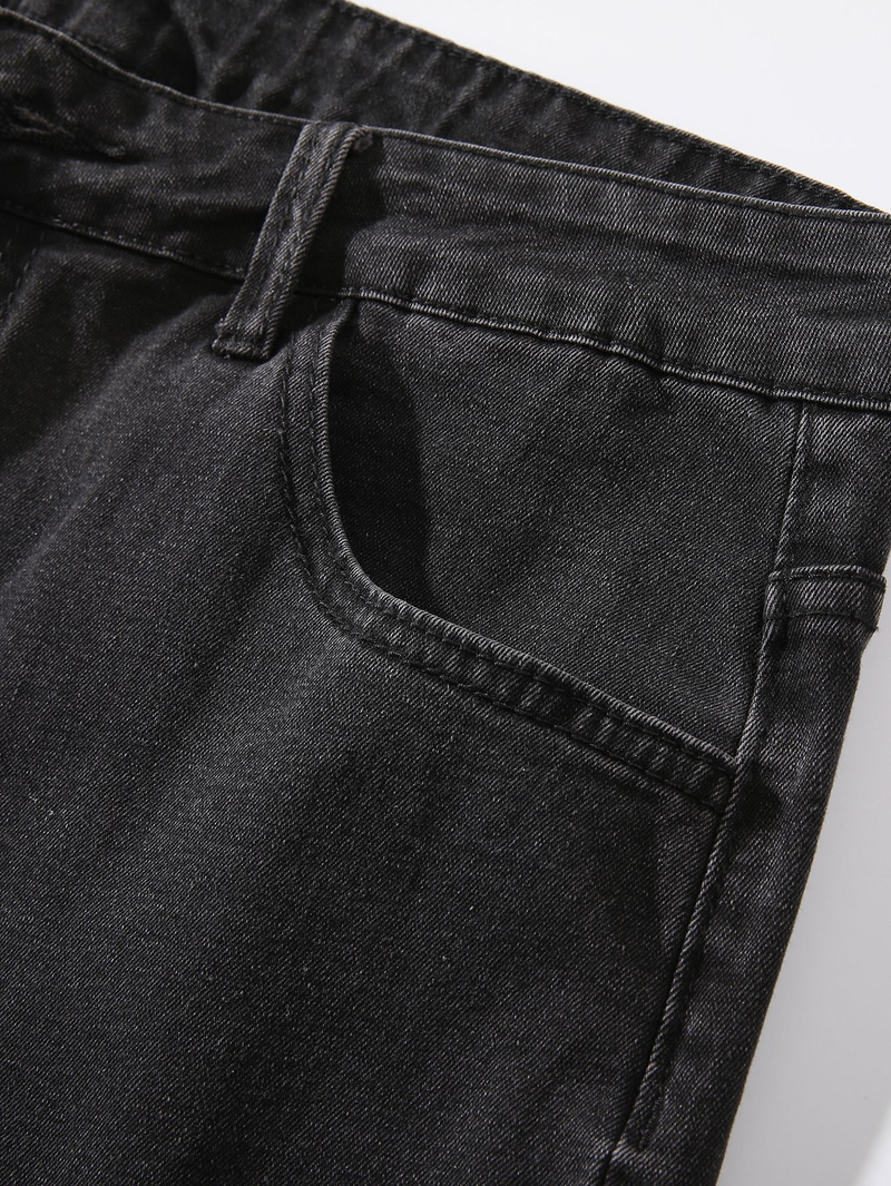 Slim Fit Ripped Cotton Jeans, Men's Casual Street Style Distressed Mid Stretch denimbukser for vårsommer_voghion.com
